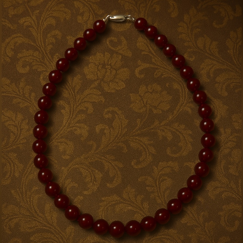 RARE!!! Artisan Red Jade or Carnelian Bead Necklace | Sterling Clasp | Vintage - Picture 11 of 12
